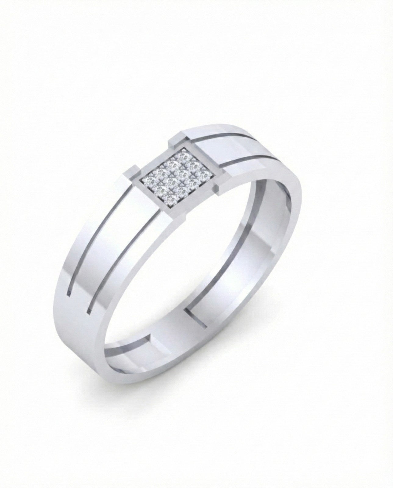 White gold ring with a diamond on a white background
