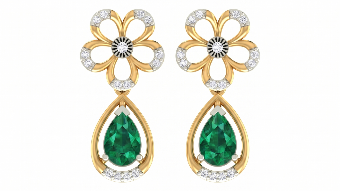 Gemstone Yellow Gold Diamond Earring | under 40k 