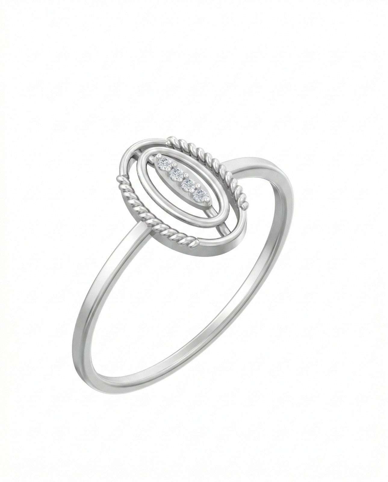White gold ring with small diamonds on a white background