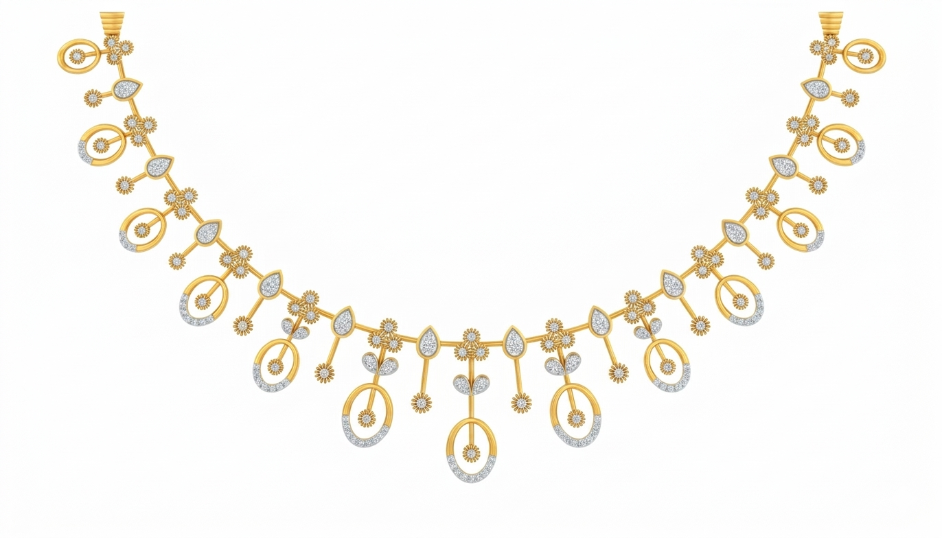 Gold & Diamond Choker Necklace Set KRC60150