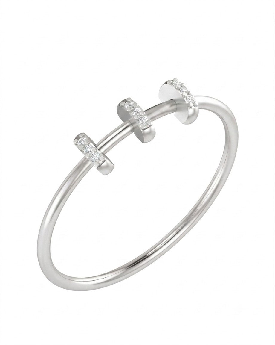 White gold ring with small diamonds on a white background