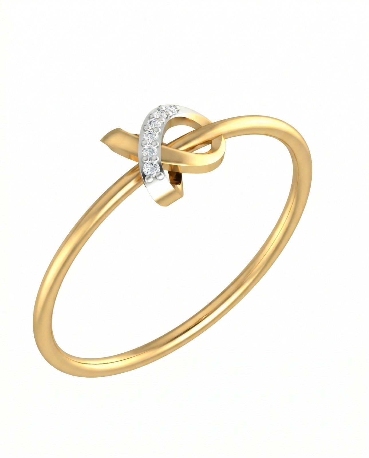 Yellow gold ring with a diamond on a white background

