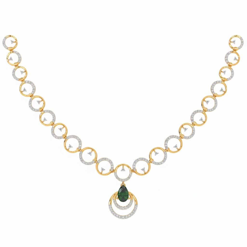 14K Gold & Diamond Gemstone Necklace Set KRH44048N