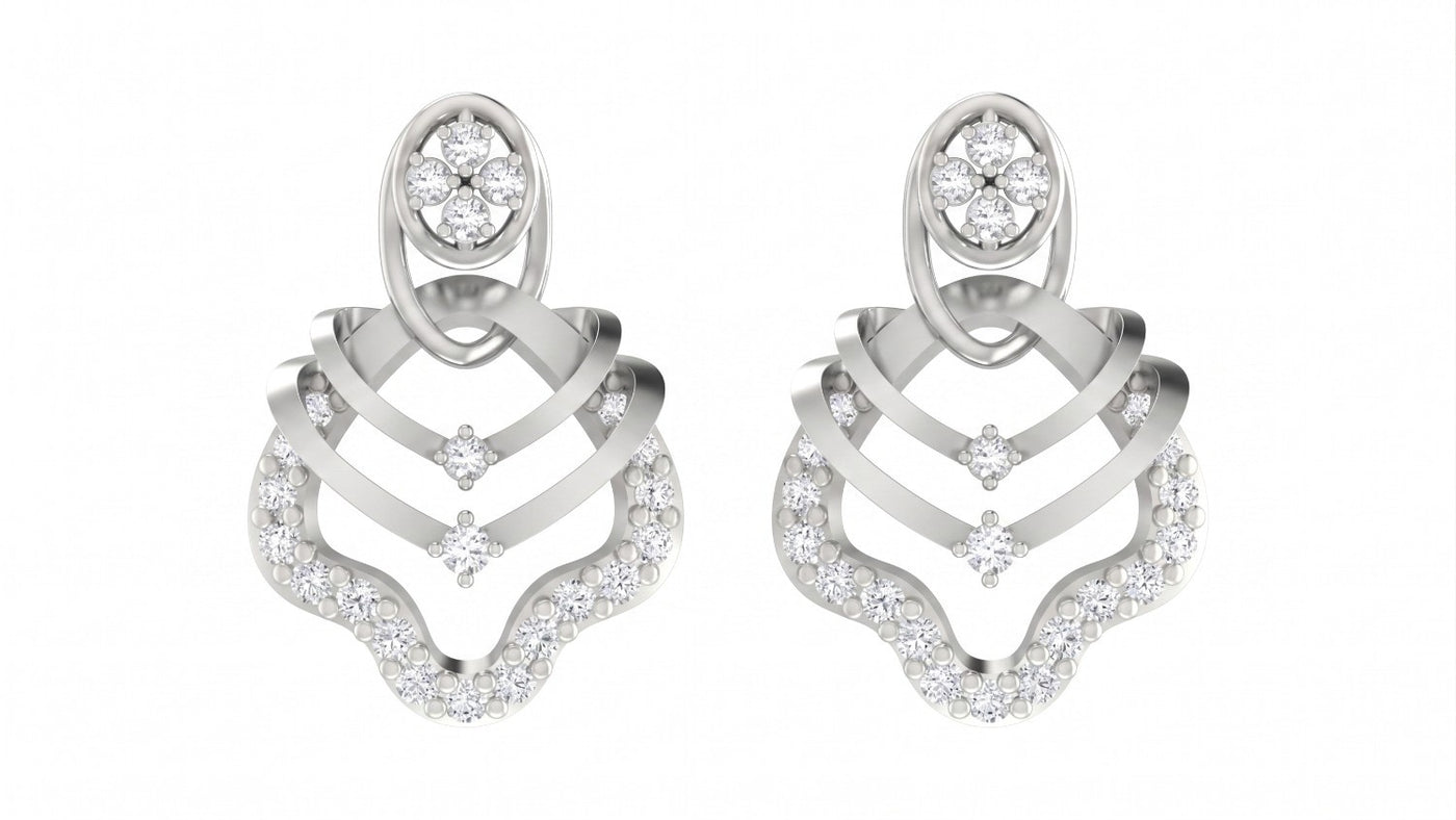 Pair of white gold and diamond stud earrings on a white background