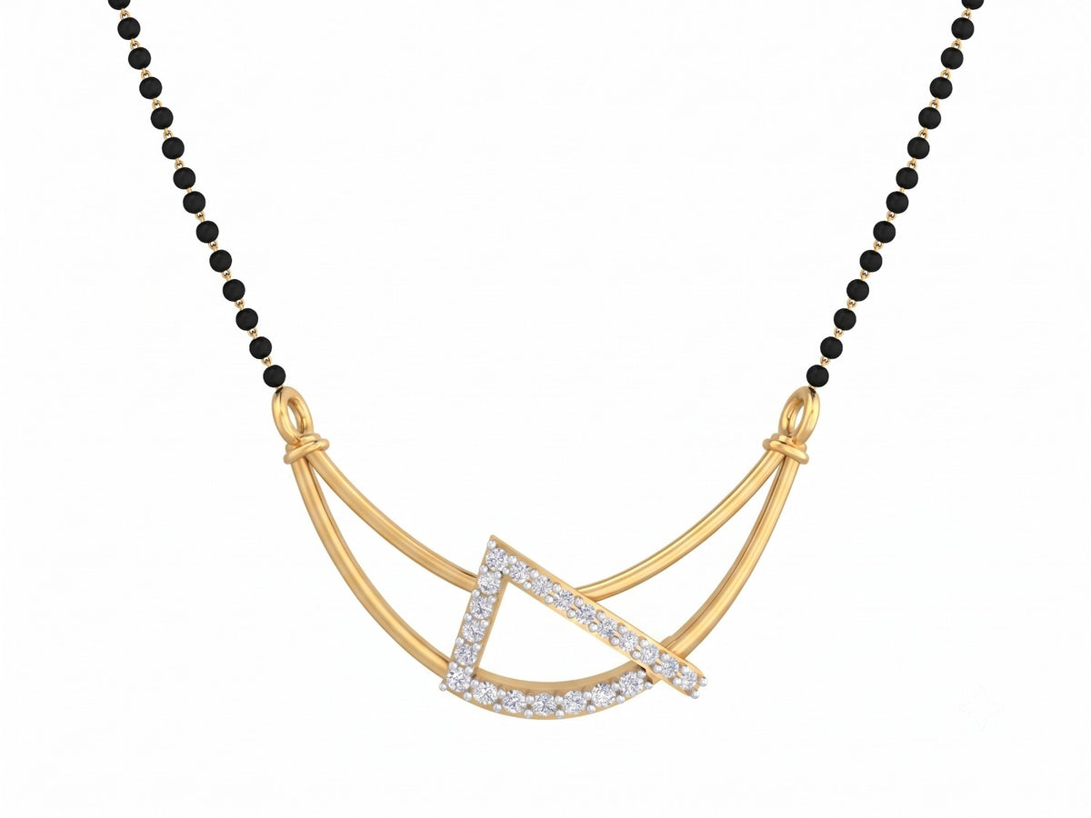 Yellow Gold and diamond mangalsutra on a white background