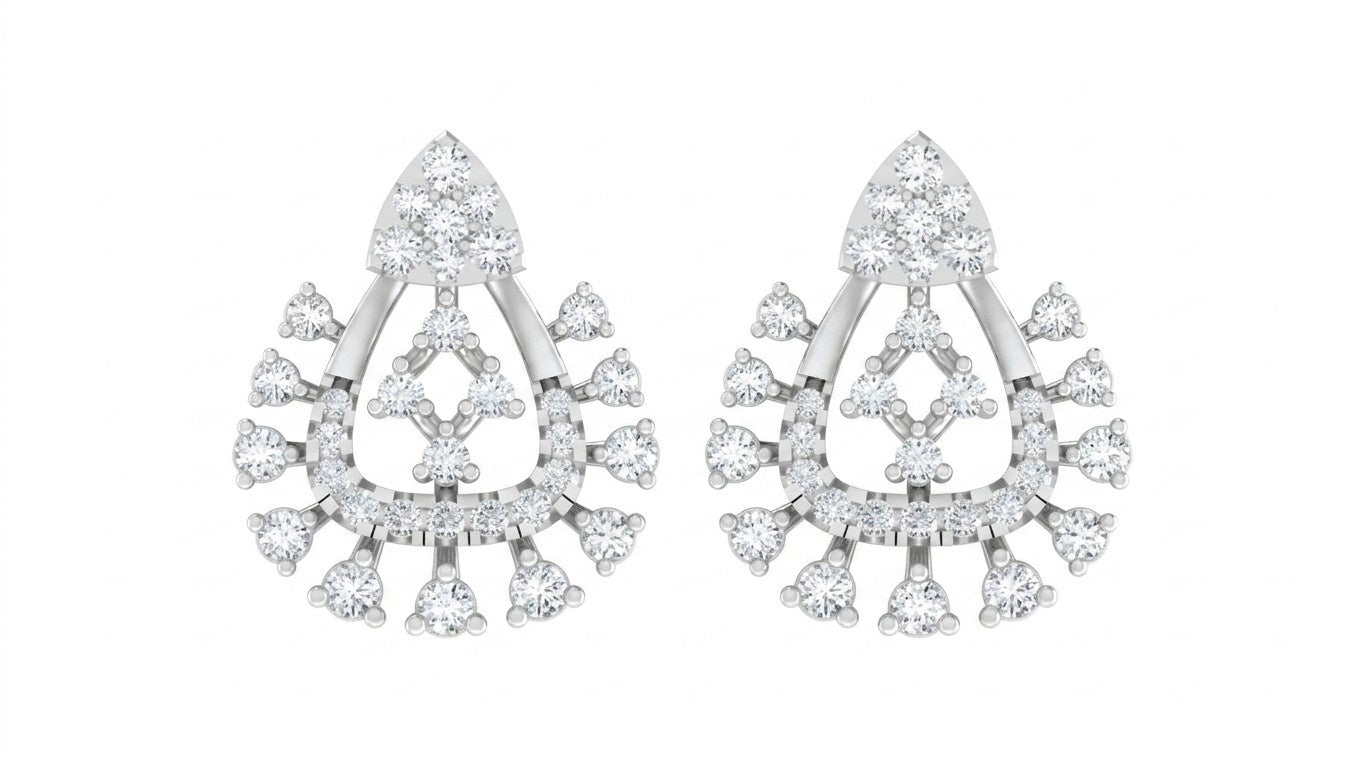 White gold and diamond stud earring with floral-shaped on a white background.