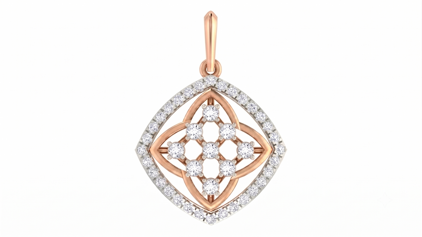 Modern Gold & Diamond Floral Pendant Set KRC40744