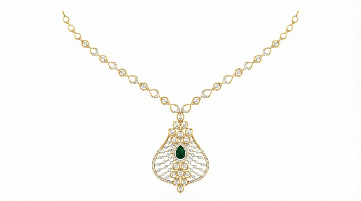 14K Gold & Diamond Gemstone Necklace Set KRI44022NG