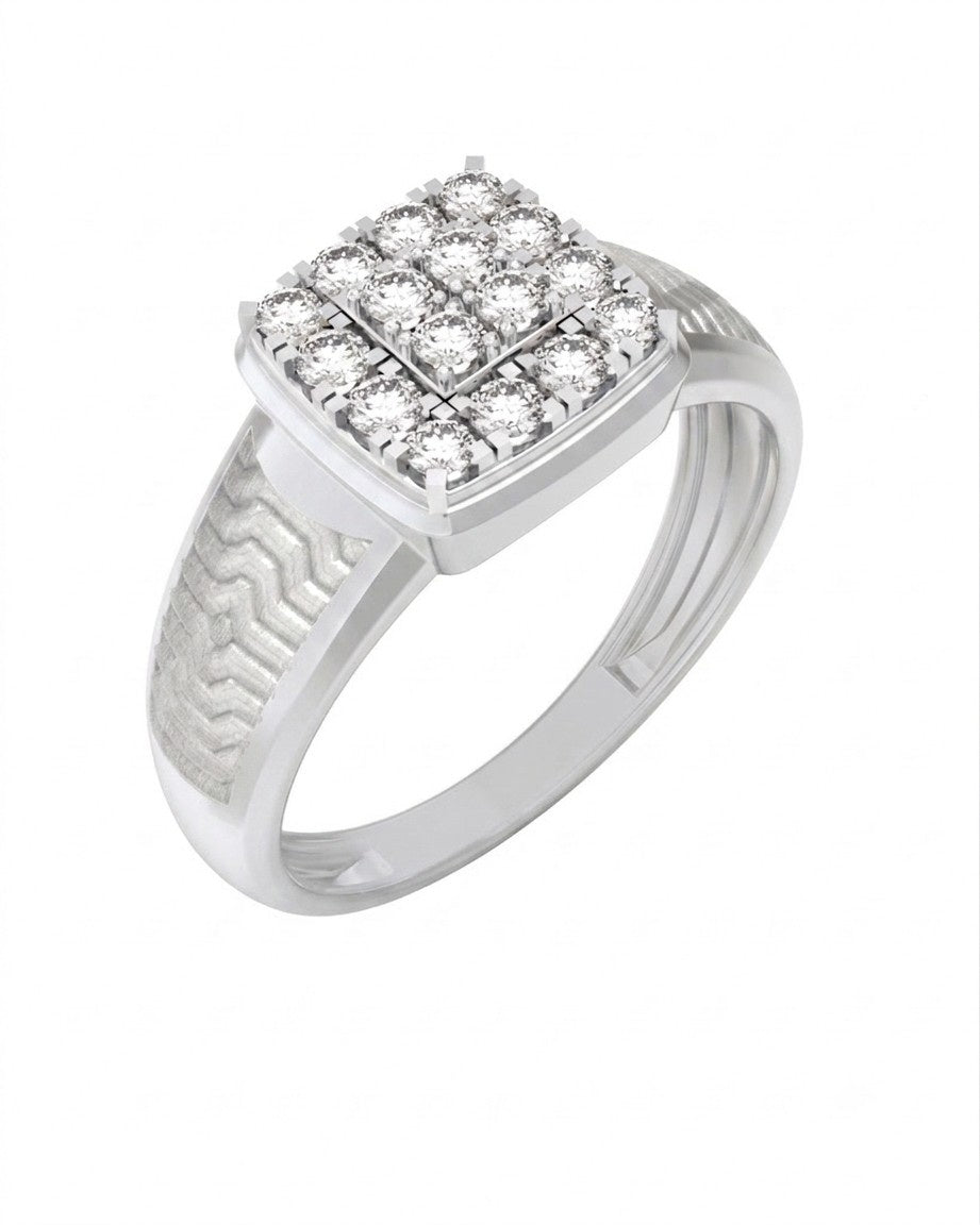 White gold and diamond square ring for men featuring a bold square design with sparkling diamond accents.