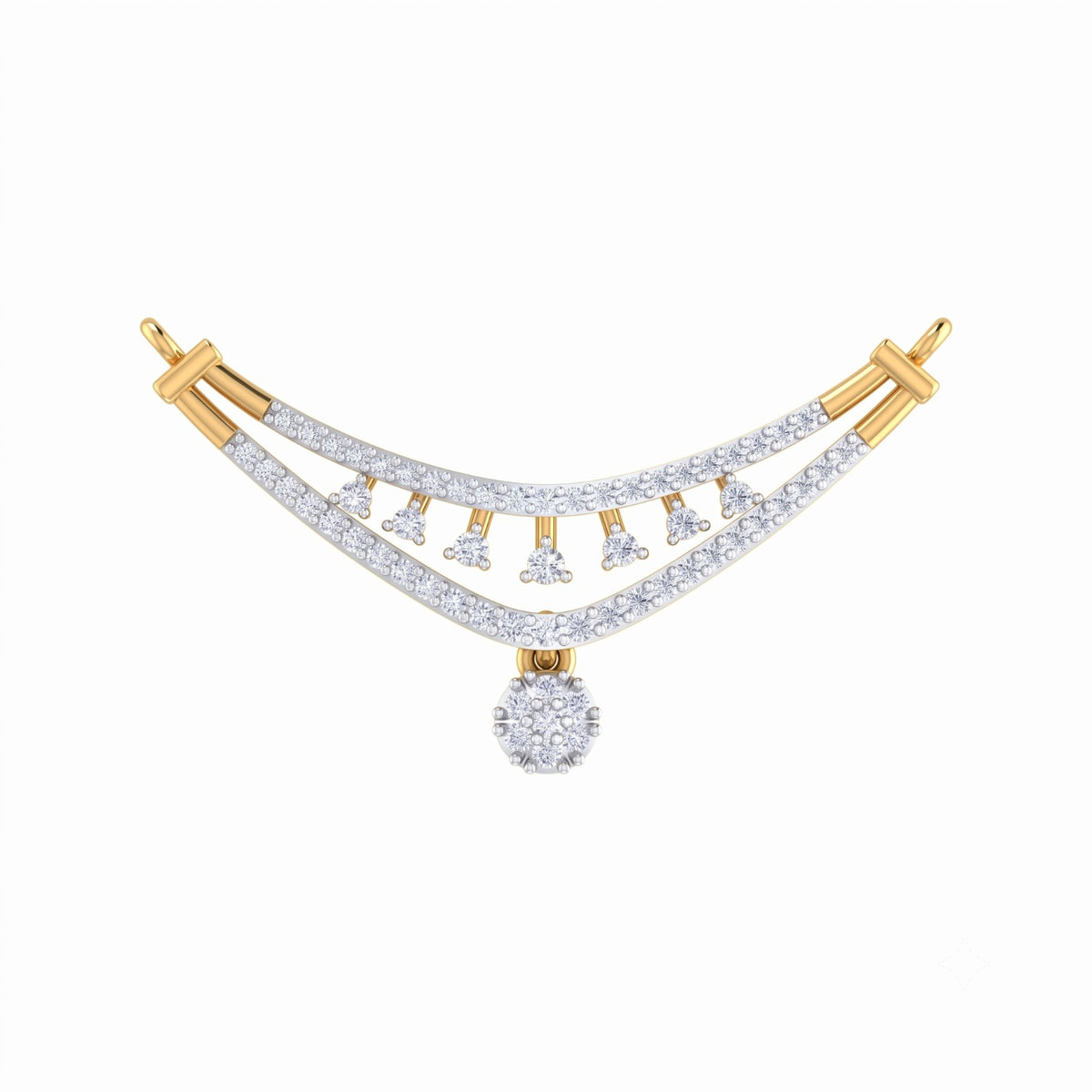 Yellow gold & diamond bridal mangalsutra on white background