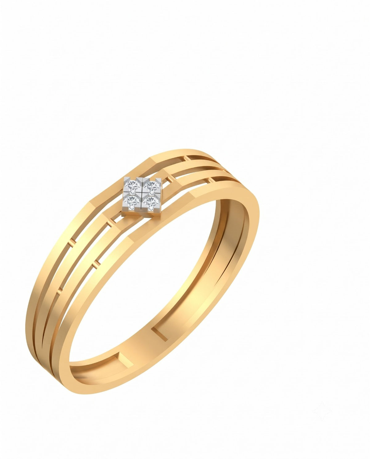 Yellow Gold ring with a diamond on a white background