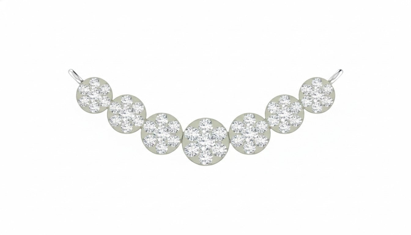 A white gold and diamond mangalsutra featuring seven round pavé-set diamonds on a white background.