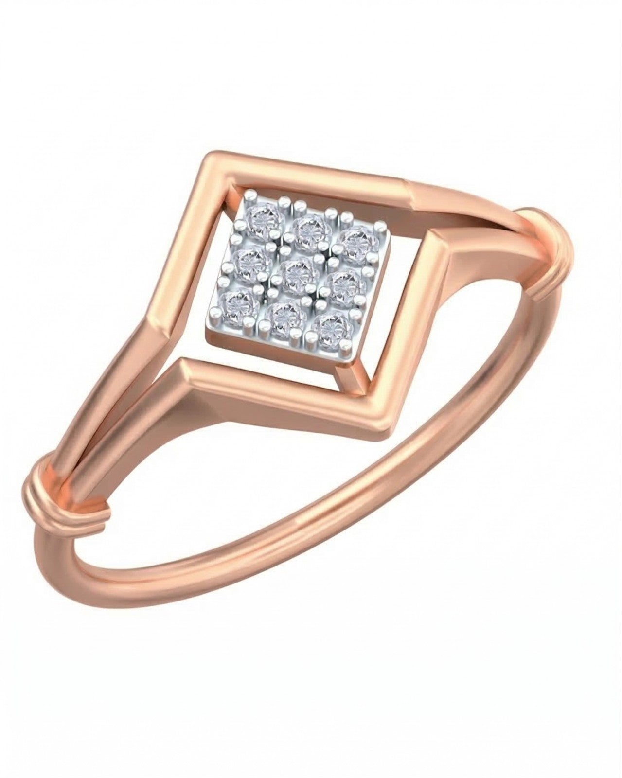 Rose gold and diamond with cluster setting on a white background.