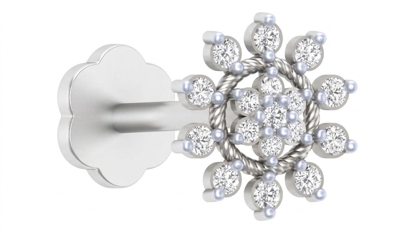 White Gold nosepin with diamond-like stones on a white background