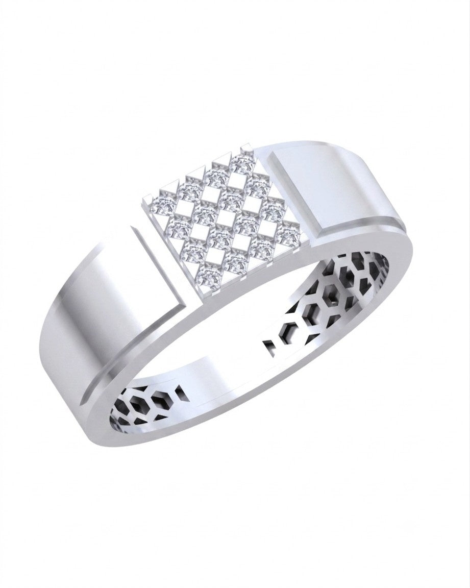 A white gold and diamond ring with a central diamond cluster, shown on a plain white background.