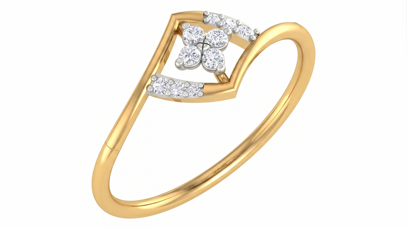 Gold & Diamond Floral Ring For Women KRC10709
