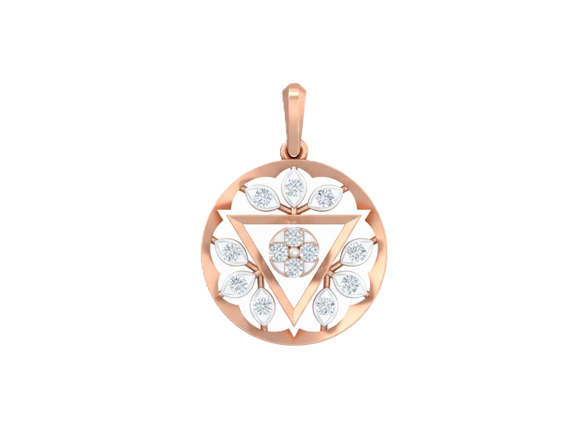Rose Gold and diamond pendant on a white background