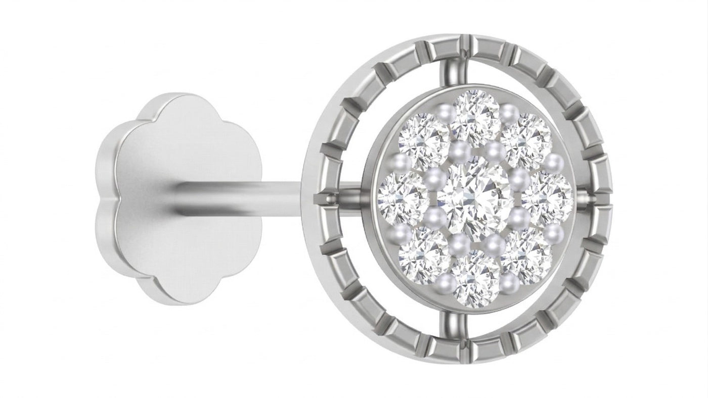white gold and Diamond stud nosepin on a white background