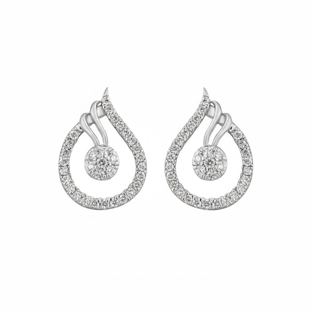 Gold & diamond teardrop women stud earrings in white gold with elegant pear-inspired design.