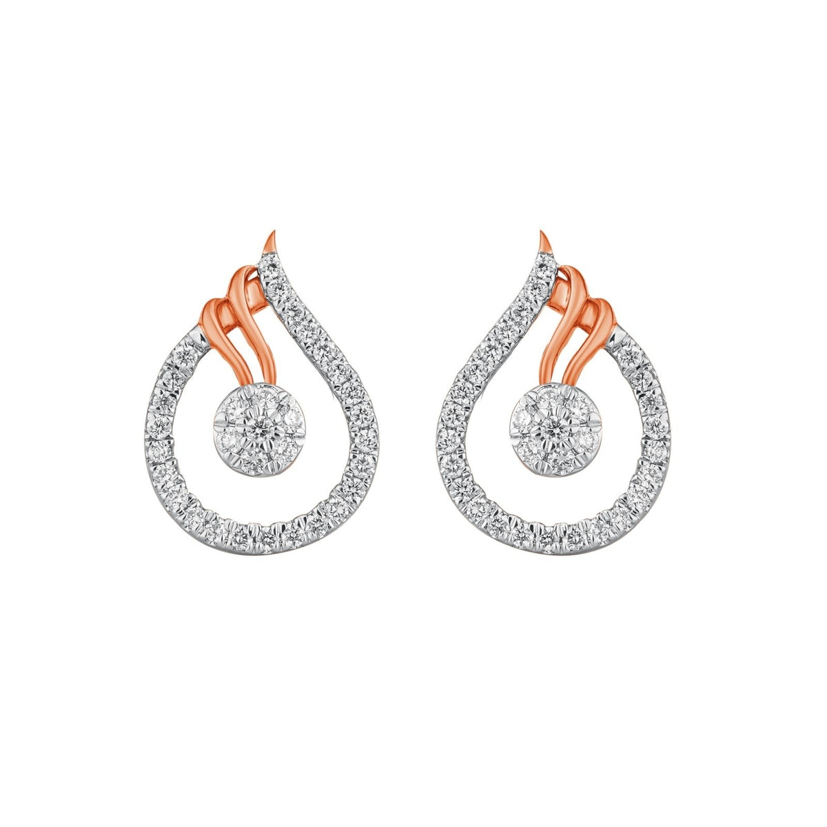 Gold & diamond teardrop women stud earrings in rose gold with elegant pear-inspired design.