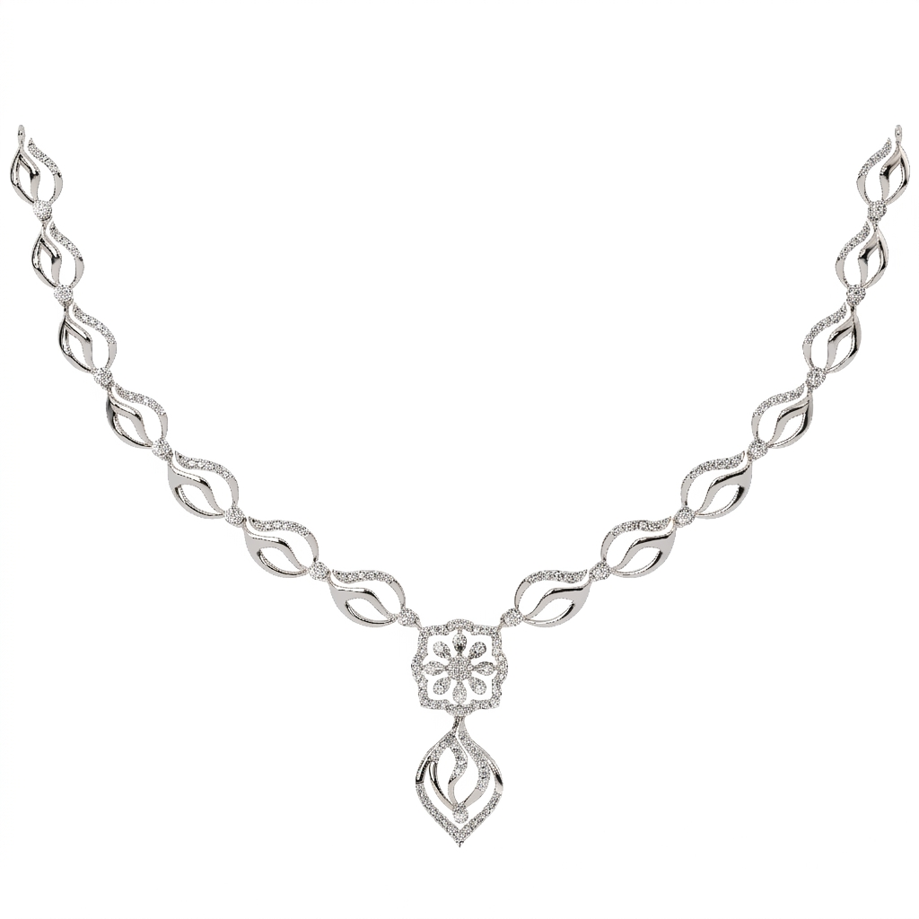White gold and diamond necklace with on a white background