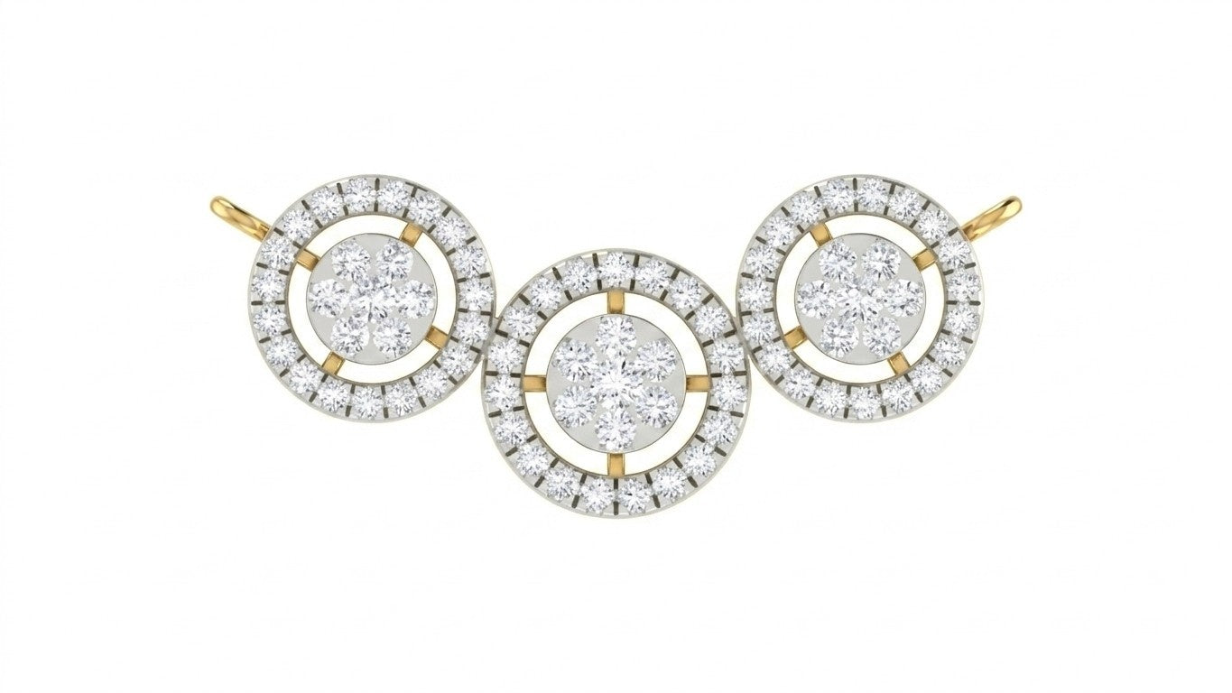 yellow gold and diamond mangalsutra on a white background