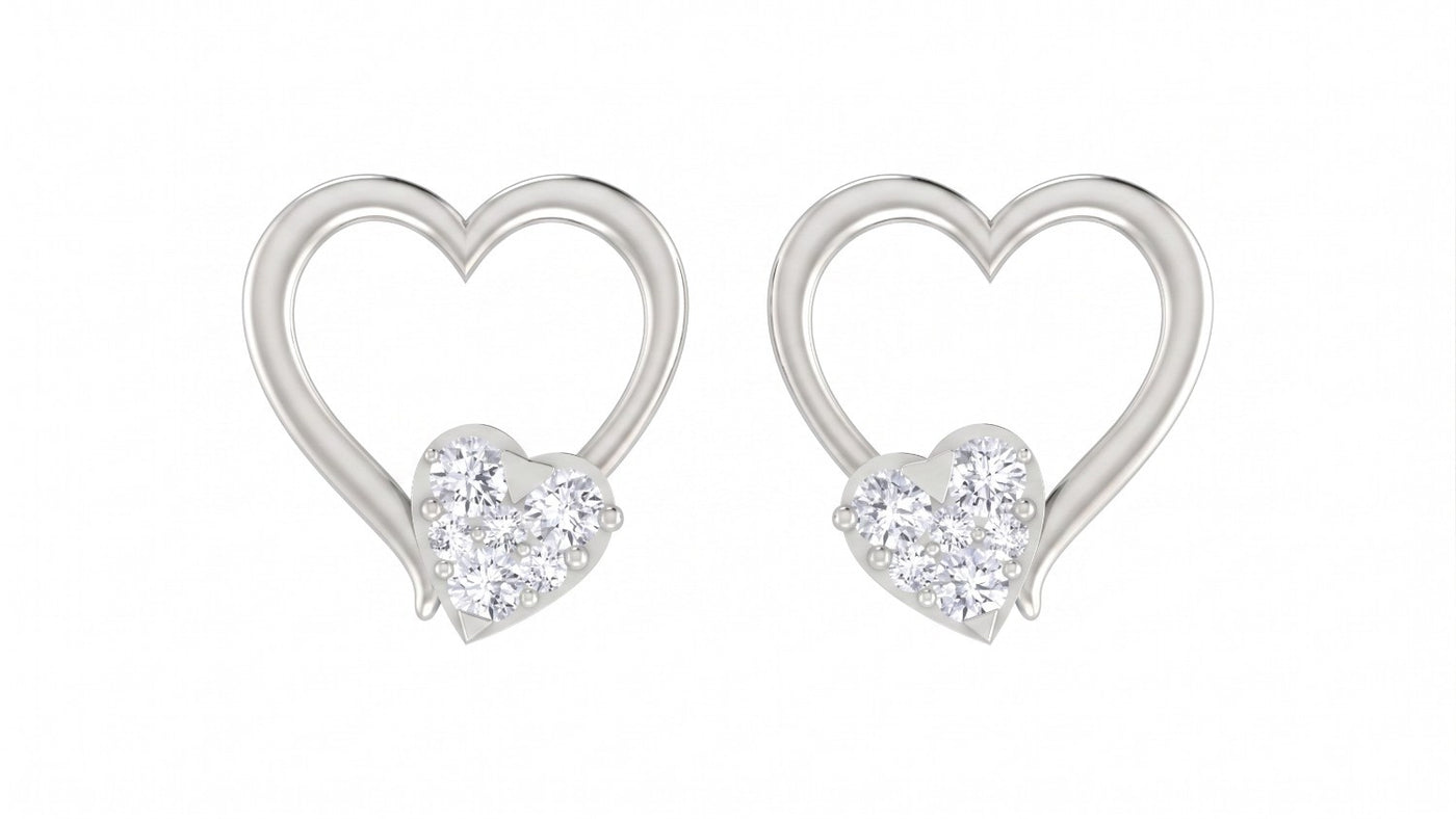 White gold and diamond heart-shaped stud earring on a white background.