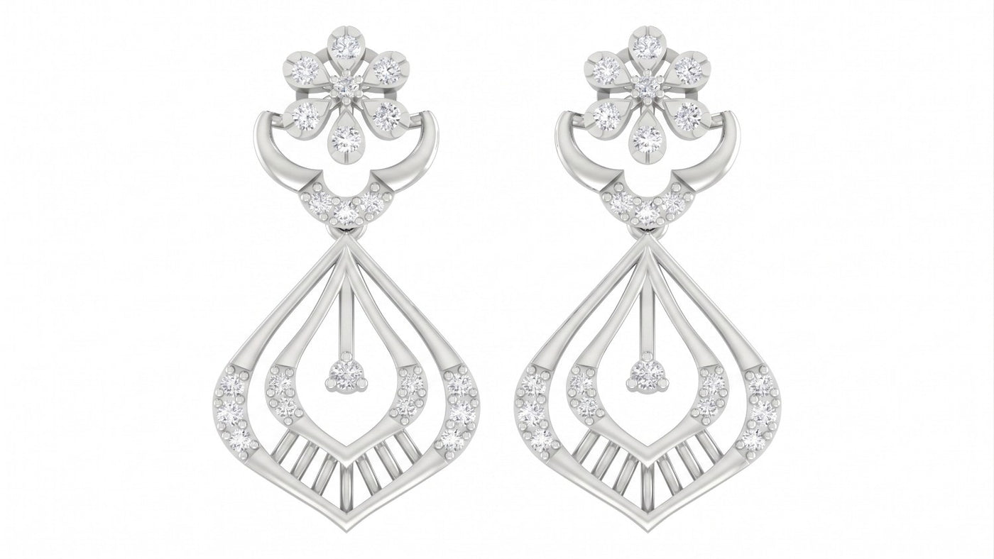 Pair of white gold and diamond earrings with diamond accents on a white background

