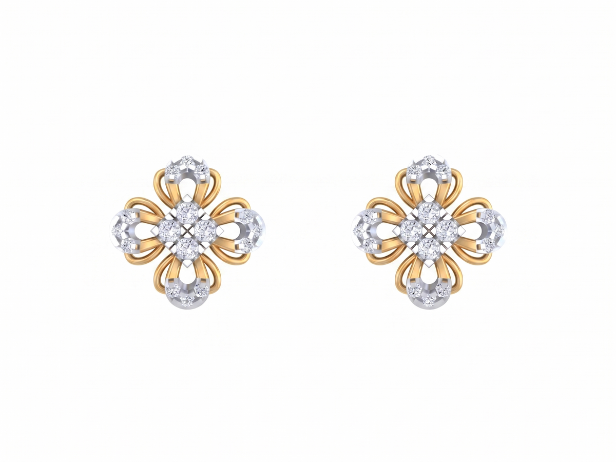 Floral Yellow Gold Diamond Earring | under 40k 