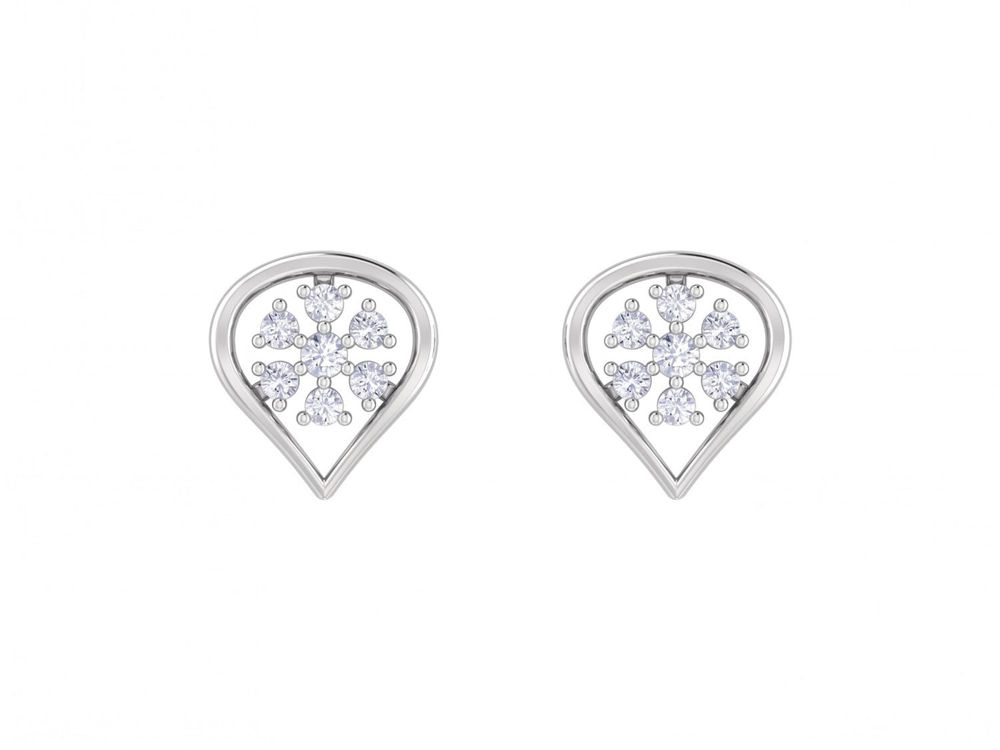 White gold and diamond stud earring on a white background.