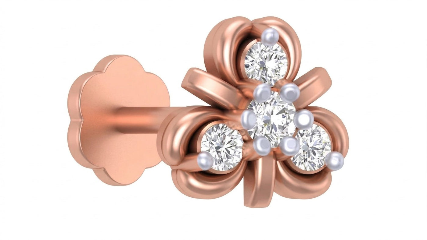 Rose gold and diamond stud nosepin-like stones on a white background
