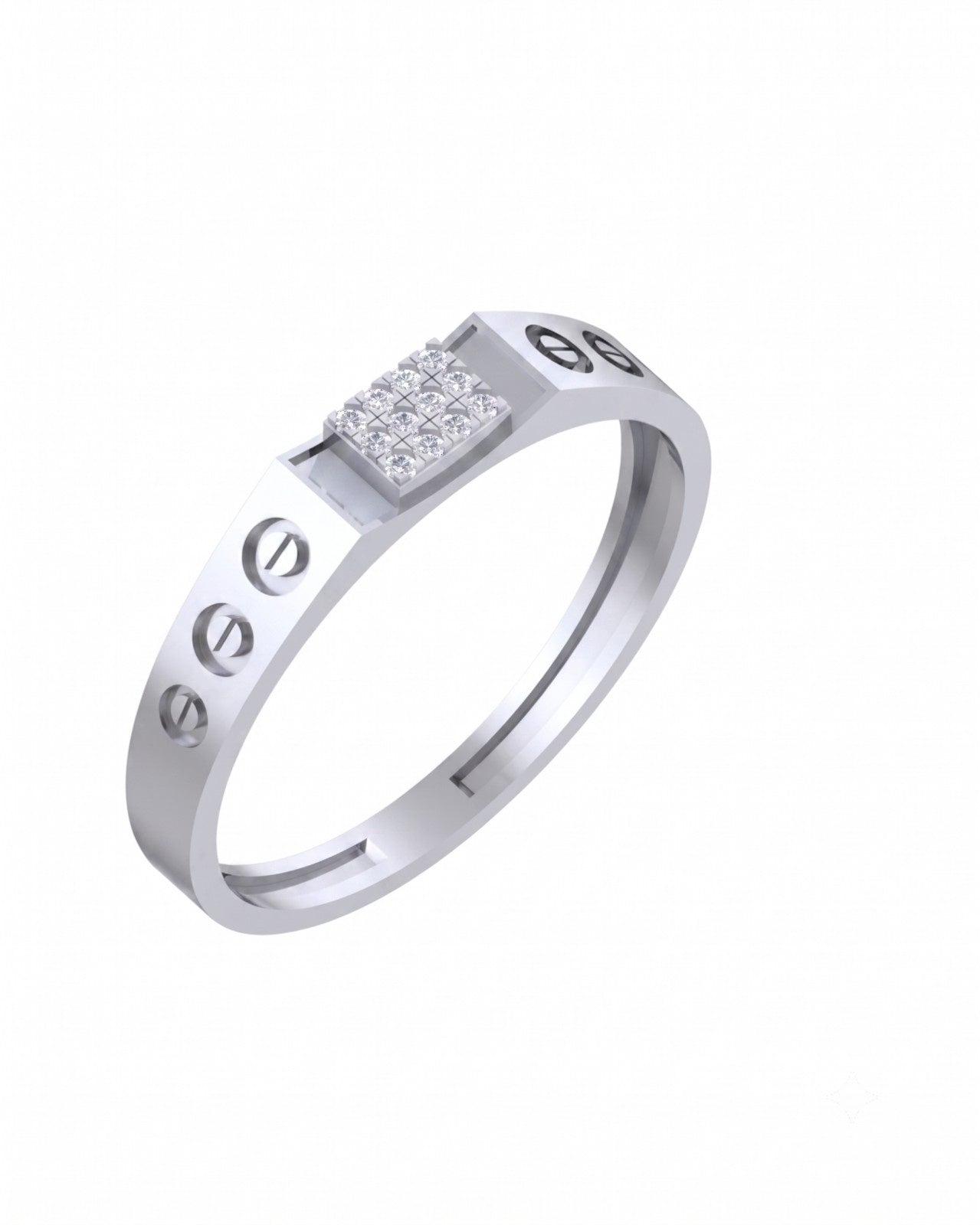 A white gold ring featuring a square diamond center, shown on a plain white background.