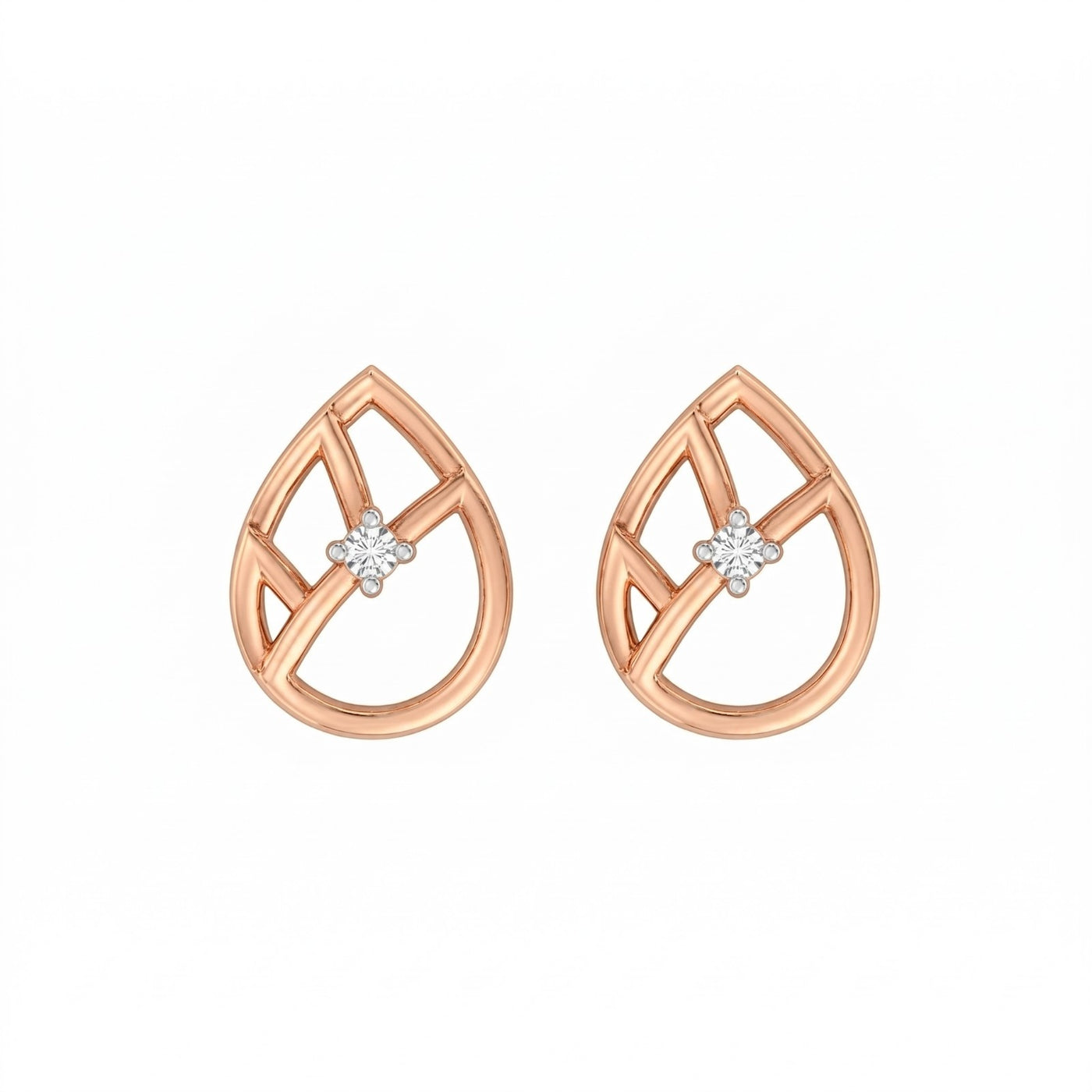 Rose gold and diamond teardrop-shaped on a white background