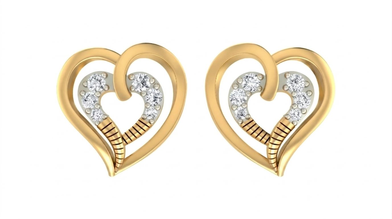 Gold & Diamond Women Heart-Shaped Stud Earring KRC40573E