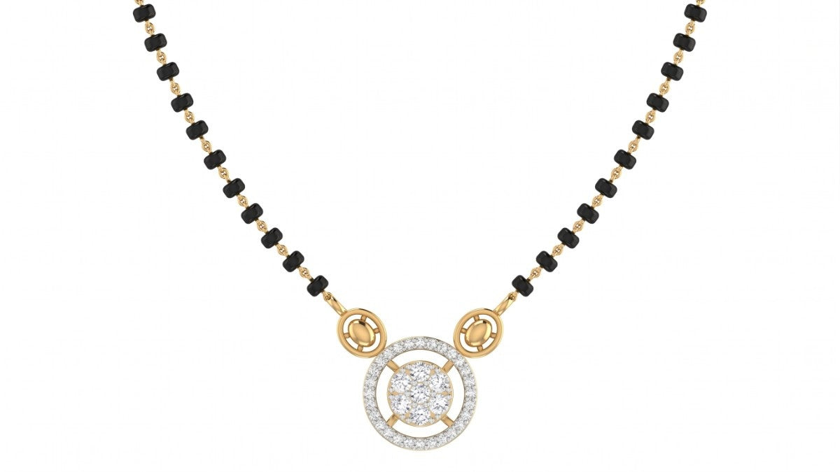 Yellow gold & diamond round shape mangalsutra on white background