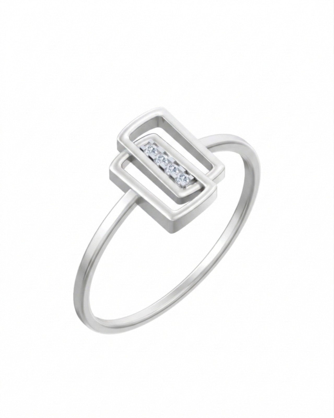 White gold ring with diamond accents on a white background