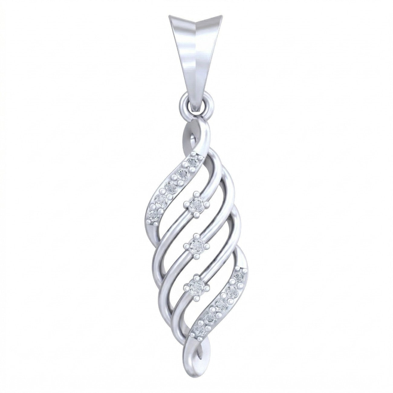 White gold pendant with diamond accents on a white background 