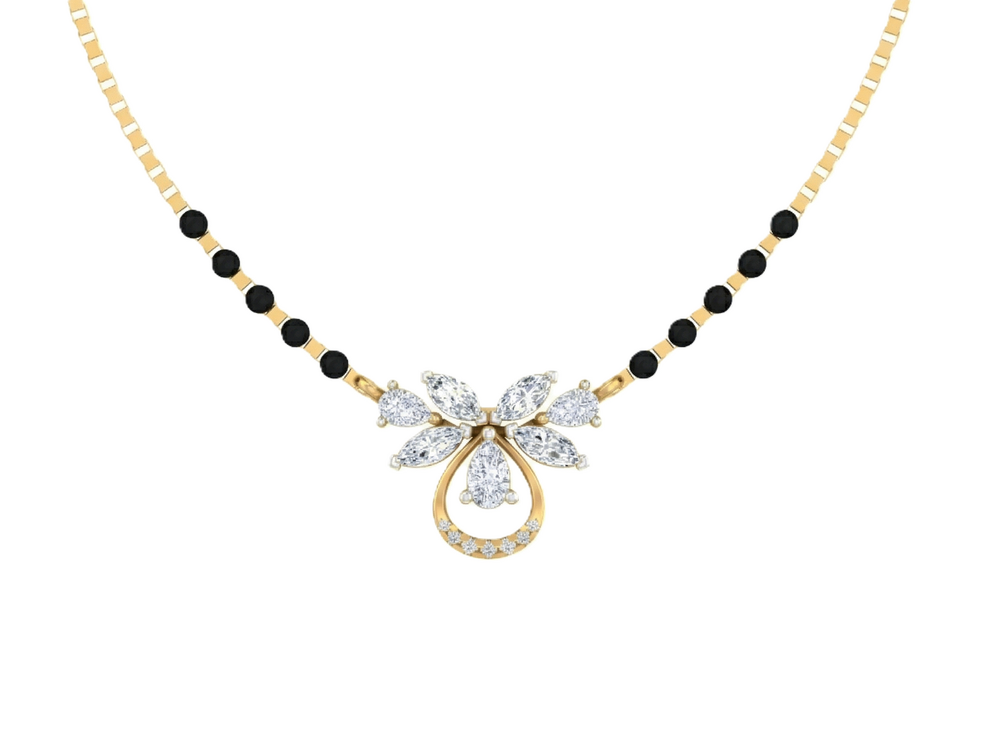 Gold & Diamond Floral Beaded Mangalsutra For Women KRC50155