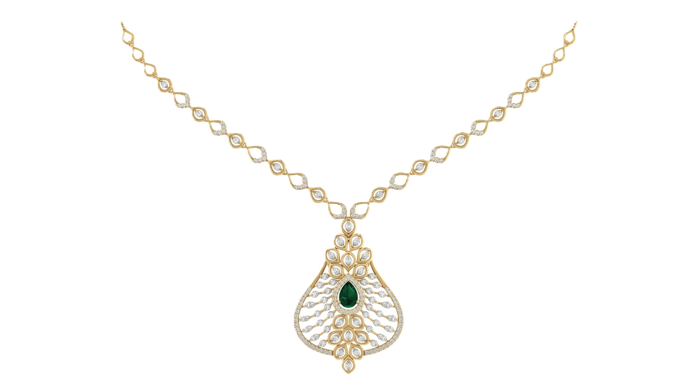 14K Gold & Diamond Gemstone Necklace Set KRI44022NG