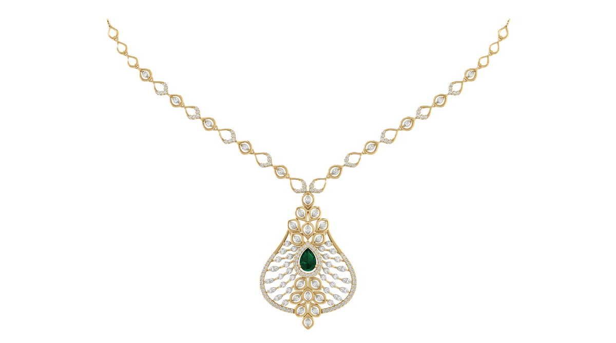 14K Gold & Diamond Gemstone Necklace Set KRI44022NG