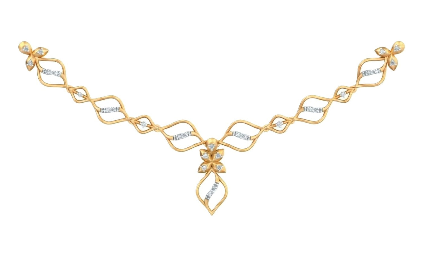  Gold and Diamond  necklace featuring a symmetrical design with diamond accents and script lettering.