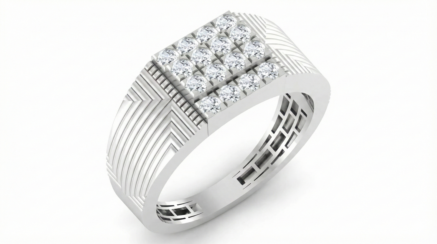 Gold & Diamond Square Ring For Men KRC20153