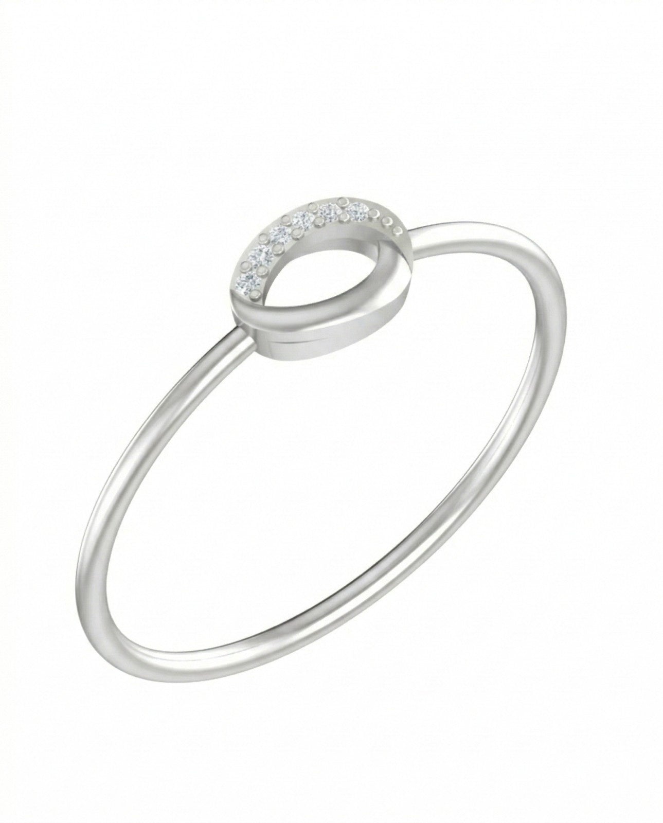 White gold ring with a small circular gemstone on a white background