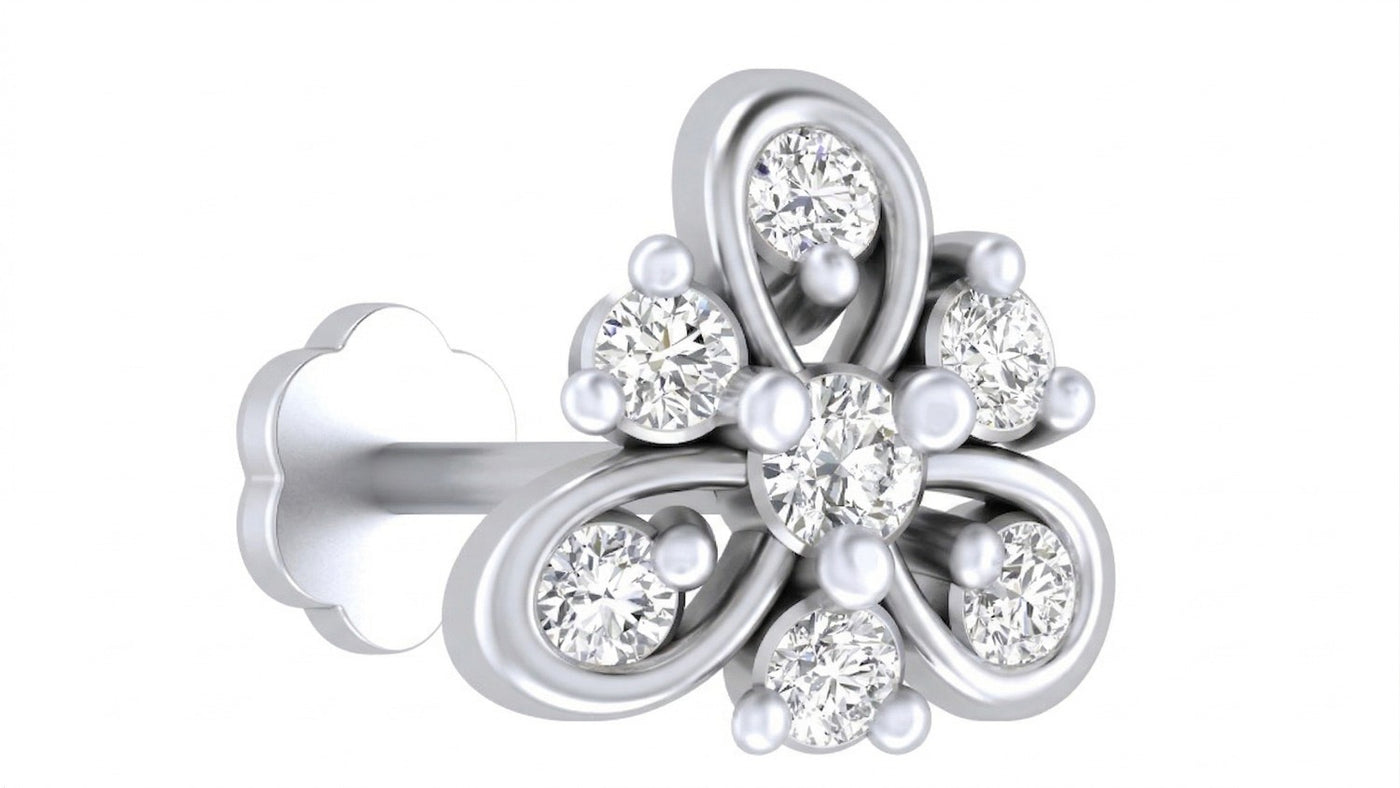 White Gold and diamond stud nose pin-like stones on a white background