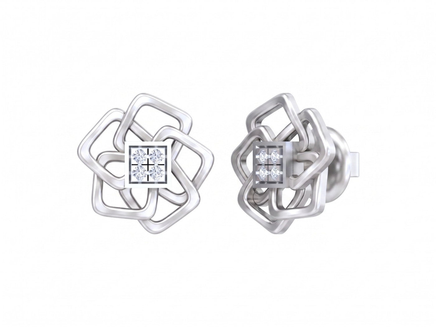 White gold and diamond stud  earrings on a white background