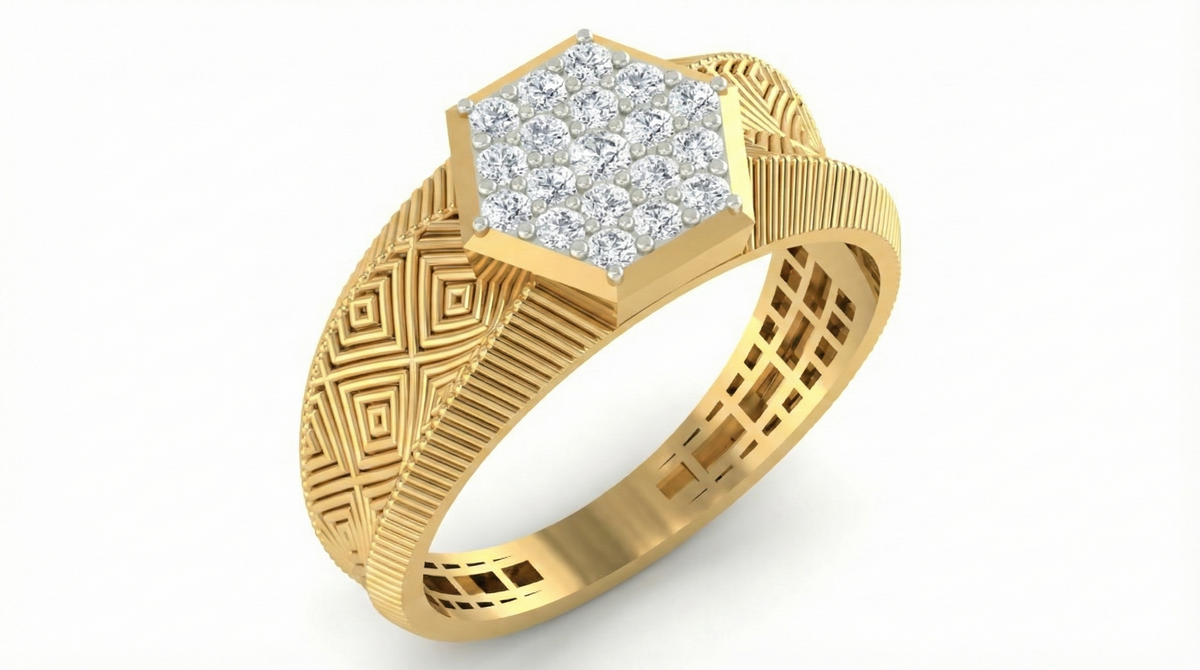 18K Gold & Diamond Band Ring For Men KRA60184