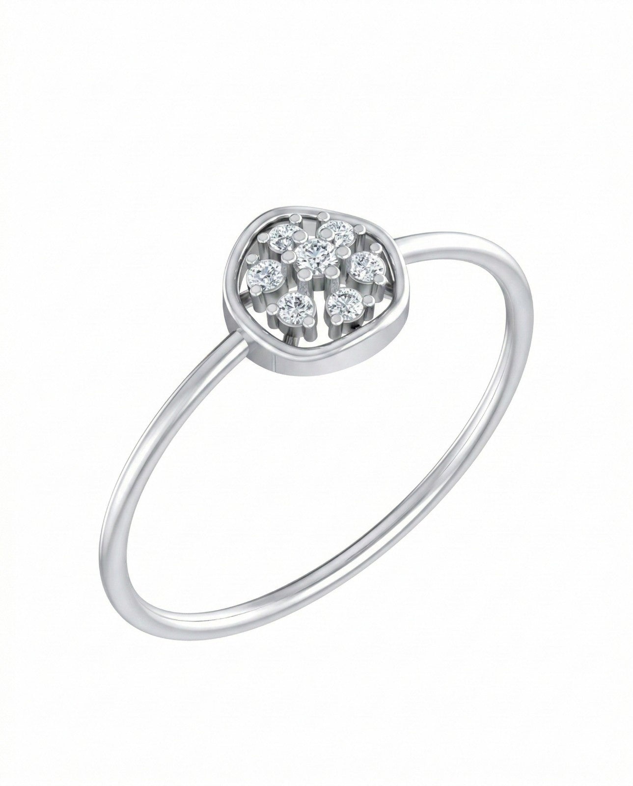 White gold ring with diamond accents on a white background