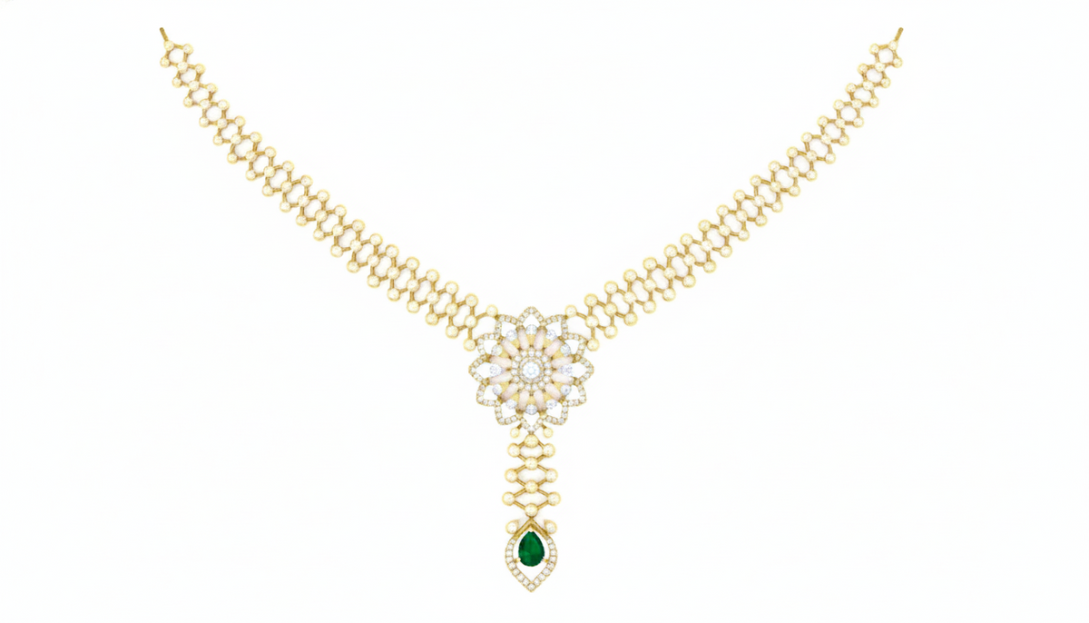14K Gold & Diamond Gemstone Necklace Set KRI44030NG