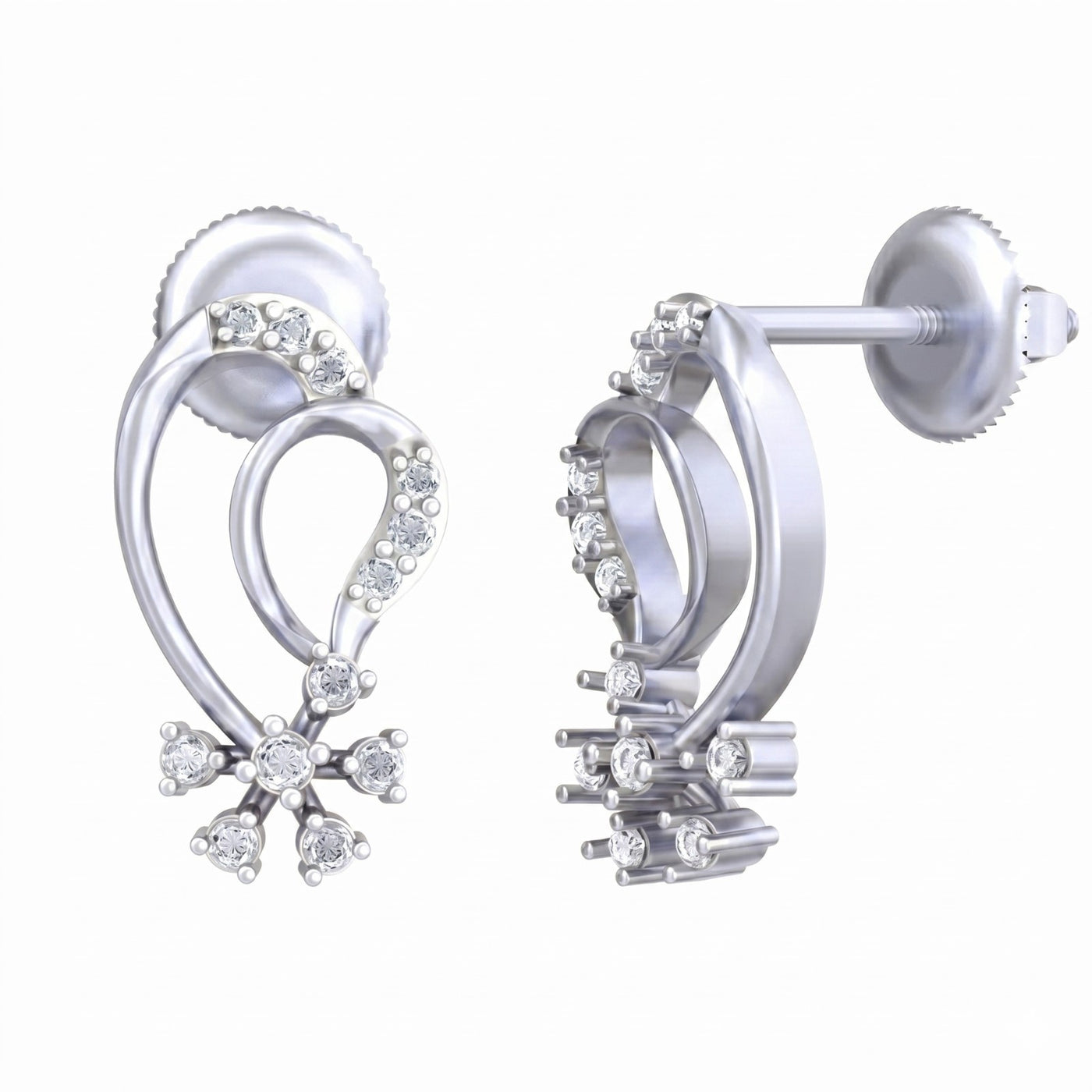 White gold and diamond stud earrings on a white background