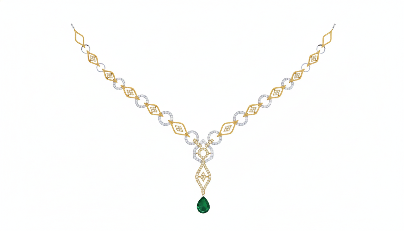 14K Gold & Diamond Gemstone Necklace Set KRI44019N